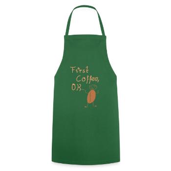 Coffee! First coffee, coffee lover, coffee junkie - Cooking Apron - green - Front - AI Model Male 185 dark (185cm)