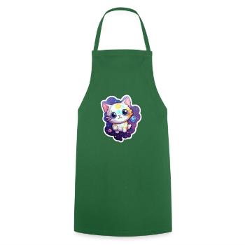 Cute cartoonish kitty floating in space - Cooking Apron - green - Front - AI Model Male 185 dark (185cm)