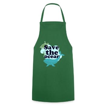Sauver la mer, Sauver l’océan, Tortue baleine - Tablier de cuisine - vert foncé - Devant - AI Model Male 185 dark (185cm)