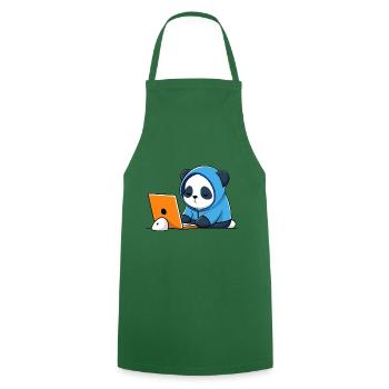 Le mignon hacker Panda dort dans un sweat à capuche devant le PC - Tablier de cuisine - vert foncé - Devant - AI Model Male 185 dark (185cm)