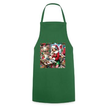 Beau lutin avec le Père Noël dans son atelier - Tablier de cuisine - vert foncé - Devant - AI Model Male 185 dark (185cm)