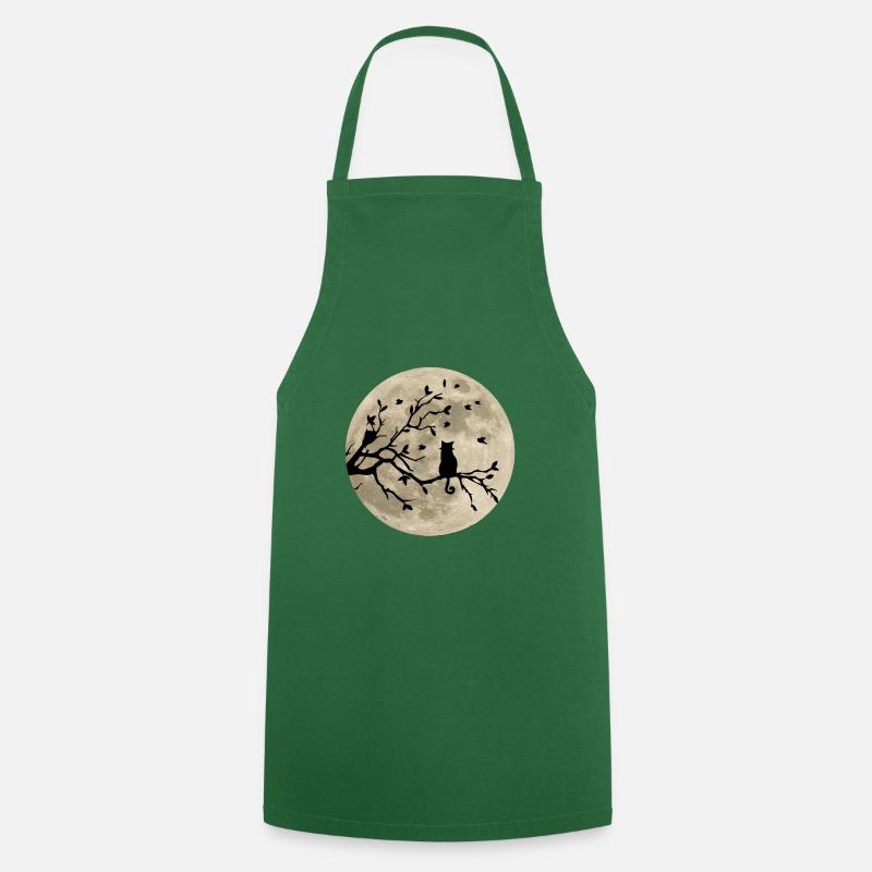 Cat on branch in the moonlight - Cooking Apron - green