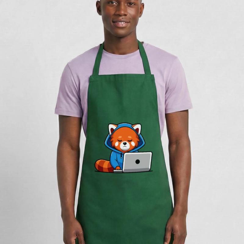 Mignon hacker panda roux en sweat à capuche devant PC Tablier de cuisine