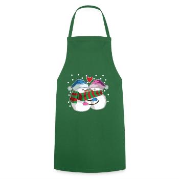 Bonhomme de neige amoureux coeur hiver - Tablier de cuisine - vert foncé - Devant - AI Model Male 185 dark (185cm)