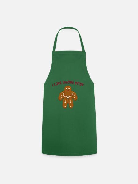 Funny Christmas Bakery Muscle Gingerbread Man Gift - Cooking Apron - green