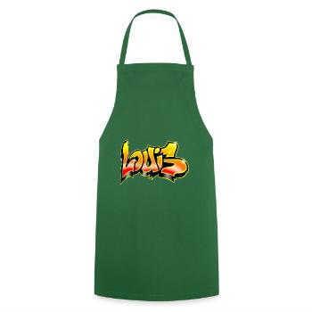 Graffiti Tag prénom Louis - Tablier de cuisine - vert foncé - Devant - AI Model Male 185 dark (185cm)