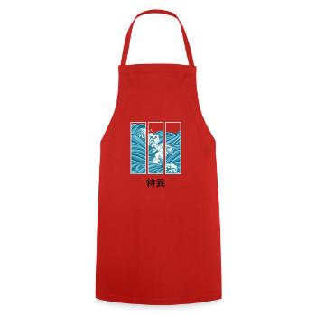 Unique -Wave Japanese - Cooking Apron - red - Front - AI Model Male 185 dark (185cm)