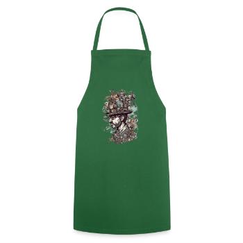 Trippy Steampunk Motif - Man with Crazy Hat - Cooking Apron - green - Front - AI Model Male 185 dark (185cm)