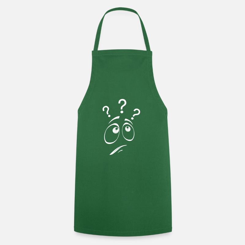 Questioning face in white - Cooking Apron - green