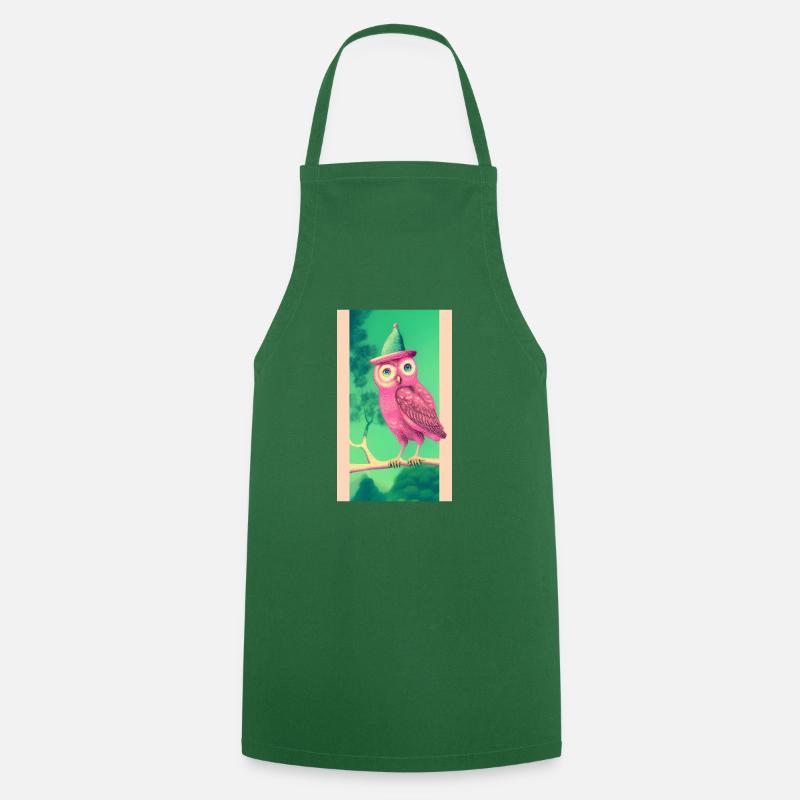 Owl with hat - Cooking Apron - green