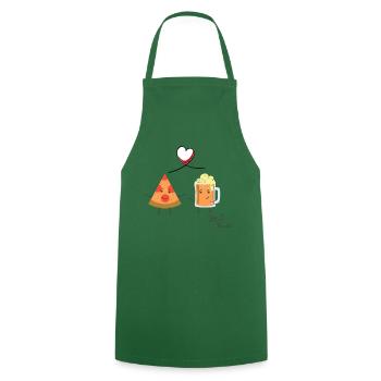 Pizza et bière - Best Buds - Leibl Designs - Tablier de cuisine - vert foncé - Devant - AI Model Male 185 dark (185cm)