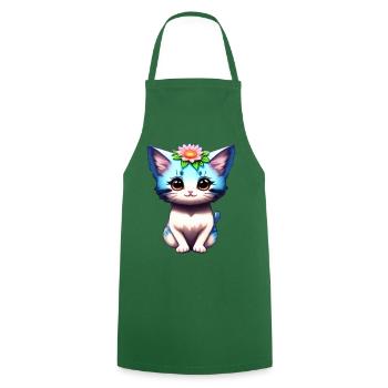 Un adorable chaton avec une corolle de fleurs - Tablier de cuisine - vert foncé - Devant - AI Model Male 185 dark (185cm)