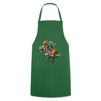 Squelette sur T-Rex avec des citrouilles - Tablier de cuisine - vert foncé - Devant - AI Model Male 185 dark (185cm)