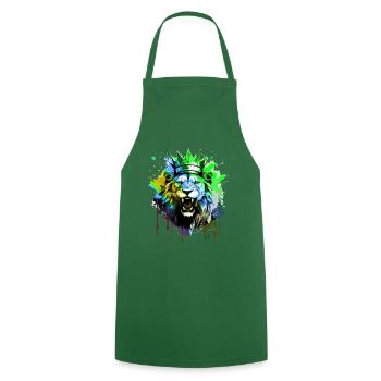 Lion Crown Symbol Portait - Cooking Apron - green - Front - AI Model Male 185 dark (185cm)