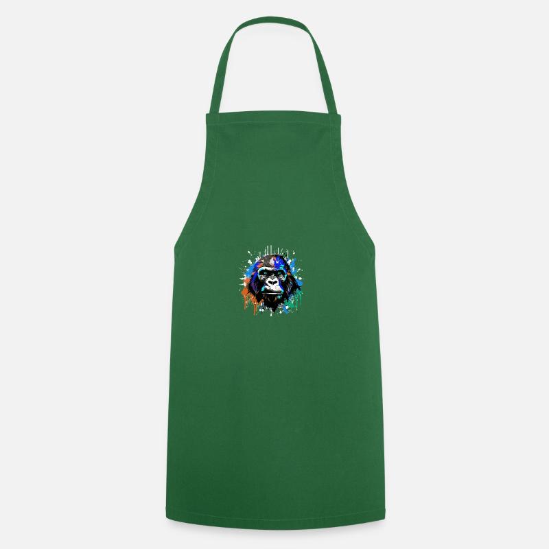 Portrait De Tête De Gorille Coloré - Tablier de cuisine - vert foncé