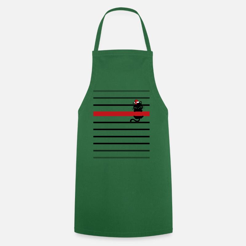 Marinière noire bande rouge chatte fleur noël - Tablier de cuisine - vert foncé