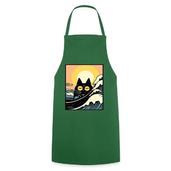 Bored on the beach: A retro cat - Cooking Apron - green - Front - AI Model Male 185 dark (185cm)