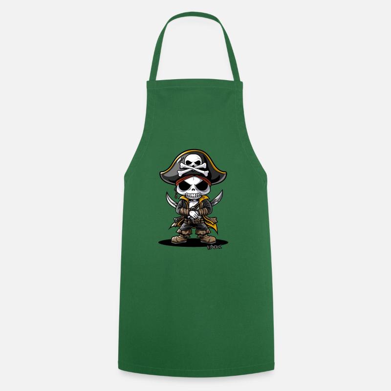 Funny Chibi Cartoon Skeleton Pirate - Cooking Apron - green