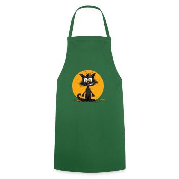 Chat de dessin animé drôle - Tablier de cuisine - vert foncé - Devant - AI Model Male 185 dark (185cm)