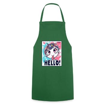Freches Anime Girl sagt Hallo - Kochschürze - Grün - Vorne - AI Model Male 185 dark (185cm)