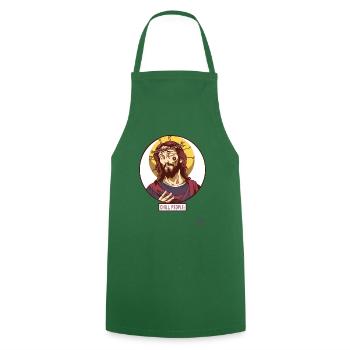 Jésus calme dit : Détendez-vous, les gens - Tablier de cuisine - vert foncé - Devant - AI Model Male 185 dark (185cm)