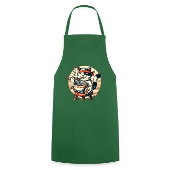 Ramen essen, glückliche Katze - Kochschürze - Grün - Vorne - AI Model Male 185 dark (185cm)