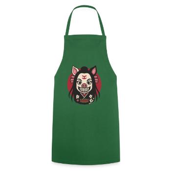 Geisha with pig nose cartoon - Cooking Apron - green - Front - AI Model Male 185 dark (185cm)