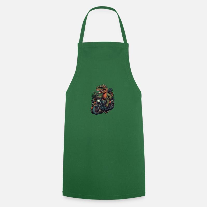 Cool T-Rex dinosaur on motorcycle - Cooking Apron - green
