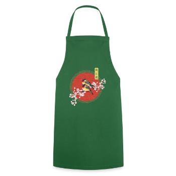 Aesthetic Japanese Art Birds with Sakura - Cooking Apron - green - Front - AI Model Male 185 dark (185cm)