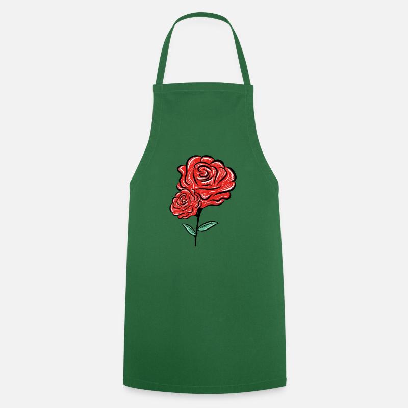 fleur rose - Tablier de cuisine - vert foncé