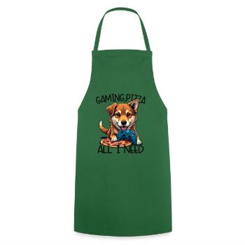 Funny Dog Gaming Pizza Gamer Gamer Gaming - Cooking Apron - green - Front - AI Model Male 185 dark (185cm)