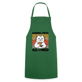 Funny Cats Gaming Pizza Gamer Gamer Gaming - Cooking Apron - green - Front - AI Model Male 185 dark (185cm)