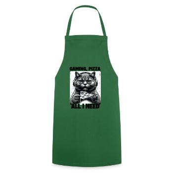 Funny Cats Gaming Pizza Gamer Gamer Gaming - Cooking Apron - green - Front - AI Model Male 185 dark (185cm)