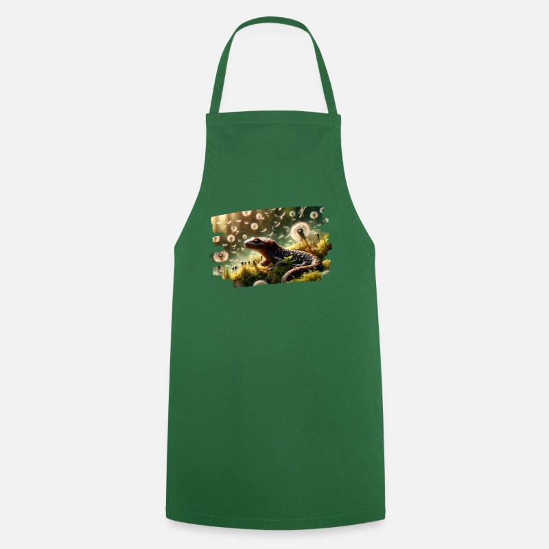 Salamander among floating dandelion seeds - Cooking Apron - green