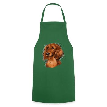 teckel poils longs (sans texte) textiles foncés - Tablier de cuisine - vert foncé - Devant - AI Model Male 185 dark (185cm)