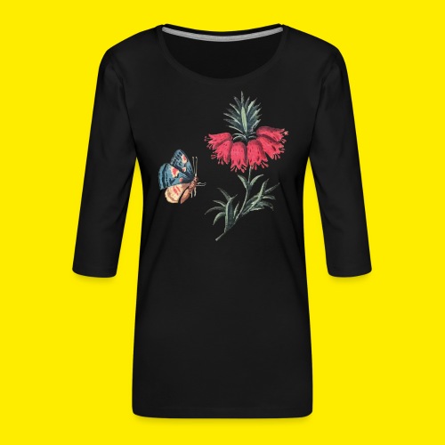 Flying butterfly with flowers - Women's Premium 3/4-Sleeve T-Shirt