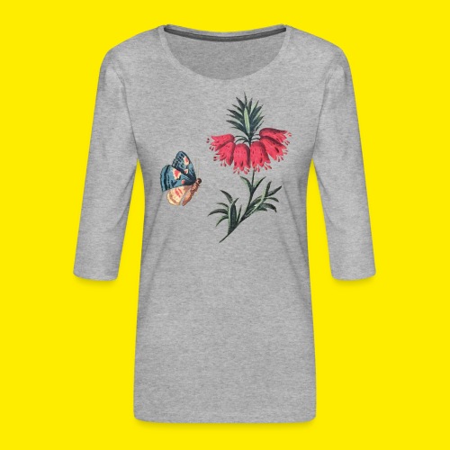 Flyvende sommerfugl med blomster - Dame Premium shirt med 3/4-ærmer
