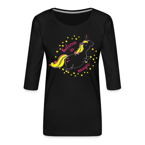 Unicorn Believe in Magic - Premium-T-shirt med 3/4-ärm dam