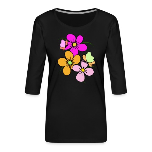 Blume Schmetterling Blüten floral Blumenmuster - Frauen Premium 3/4-Arm Shirt