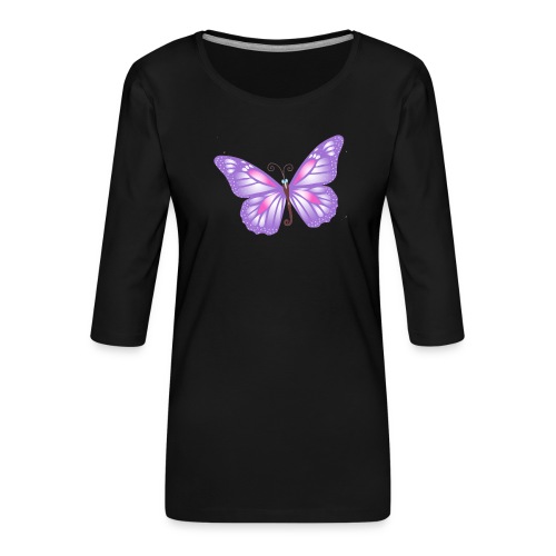 mariposa bb lila - Camiseta premium de manga 3/4 para mujer