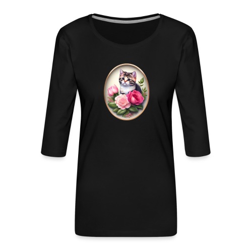 Süßes Kätzchen mit Rosen - Frauen Premium 3/4-Arm Shirt