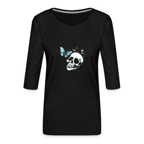 Totenkopf mit Schmetterling - Frauen Premium 3/4-Arm Shirt