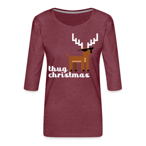 Christmas Xmas Deer Pixel Funny - Women's Premium 3/4-Sleeve T-Shirt