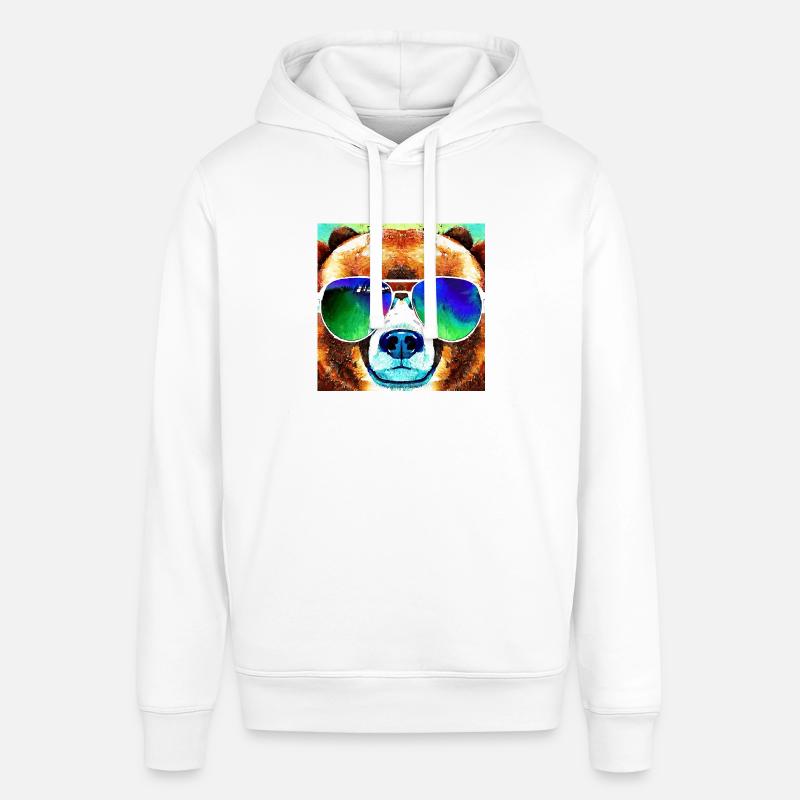 Ours cool avec lunettes d’aviateur - Sweat à capuche SOUNDER Stanley/Stella Unisexe - blanc