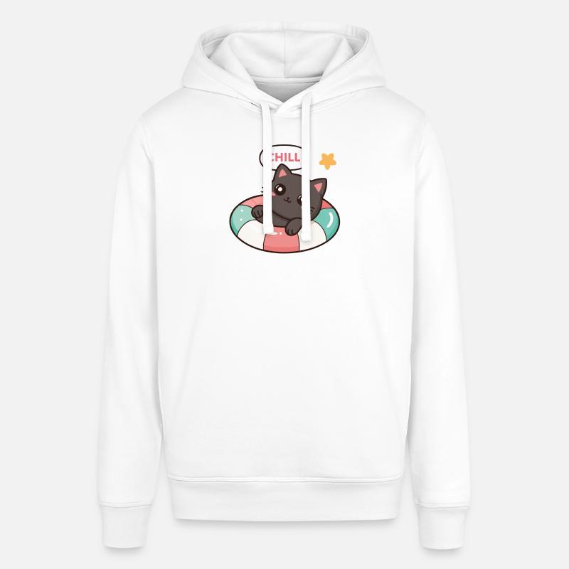 Chaton Chill sur Bouée Colorée - Sweat à capuche SOUNDER Stanley/Stella Unisexe - blanc