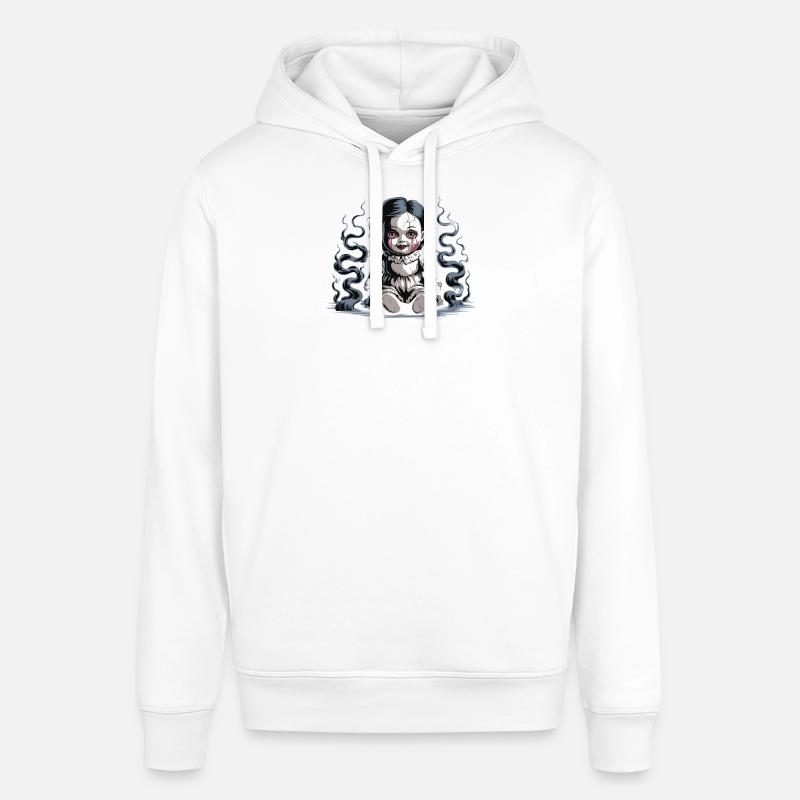 Poupée effrayante avec texte d’avertissement - Sweat à capuche SOUNDER Stanley/Stella Unisexe - blanc