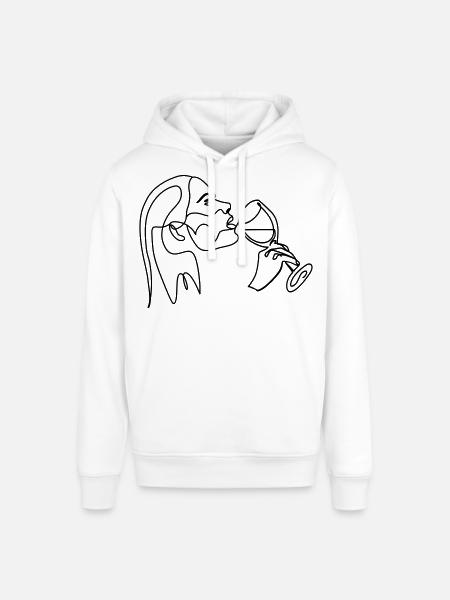 Woman Drinks Wine Line Drawing - Stanley/Stella SOUNDER Unisex Hoodie - white