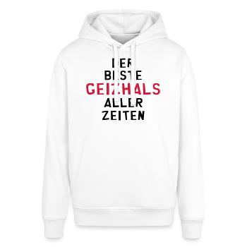 Geizhals - Geizkrägin - Geiz - Geizig - Geld - Stanley/Stella Unisex Hoodie SOUNDER - Weiß - Vorne - Alina (178cm) & Michal (187cm)
