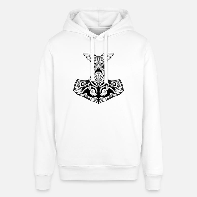 Mjollnir, legendäres Wikinger-Hammer-Dotwork-Tattoo - Stanley/Stella Unisex Hoodie SOUNDER - Weiß