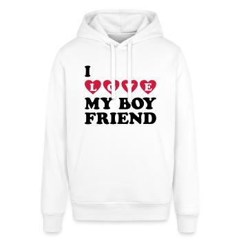 I love my boyfriend. Je t'aime j'aime toi - Sweat à capuche SOUNDER Stanley/Stella Unisexe - blanc - Devant - Alina (178cm) & Michal (187cm)